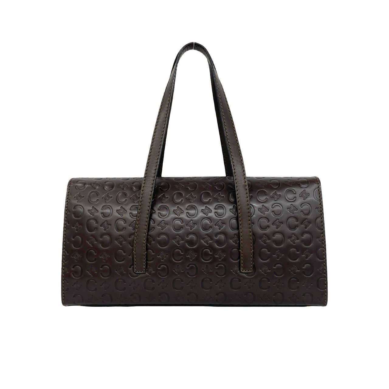 Celine C Macadam Triomphe Logo Pattern Embossed Leather Mini Boston Bag Brown — view 3