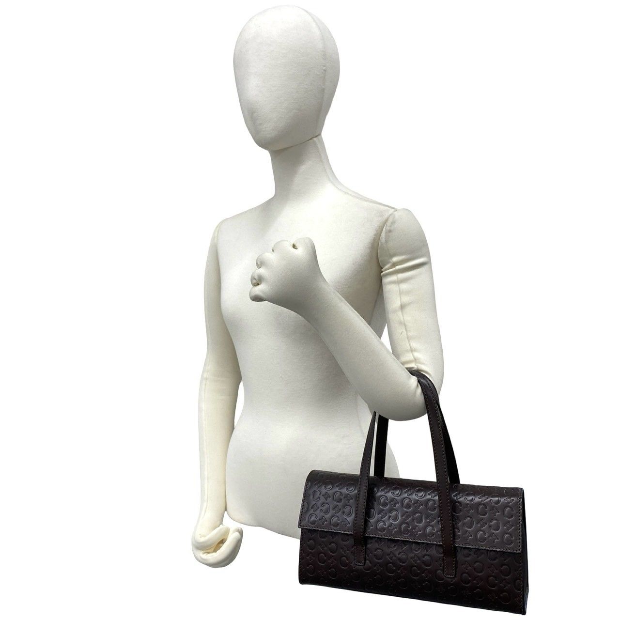 Celine C Macadam Triomphe Logo Pattern Embossed Leather Mini Boston Bag Brown — view 2