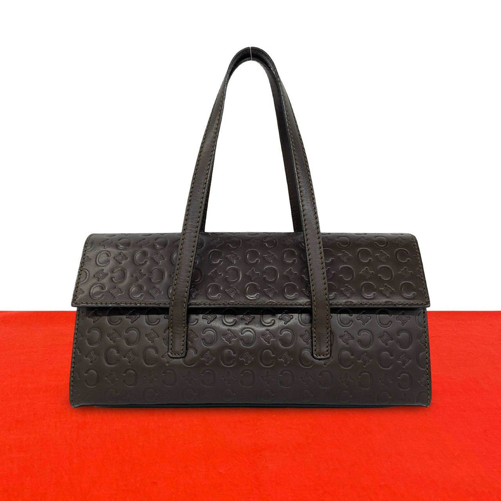 Celine C Macadam Triomphe Logo Pattern Embossed Leather Mini Boston Bag Brown