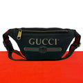 Gucci Print Small Belt Sherry Line Leather Bag Waist Pouch Black