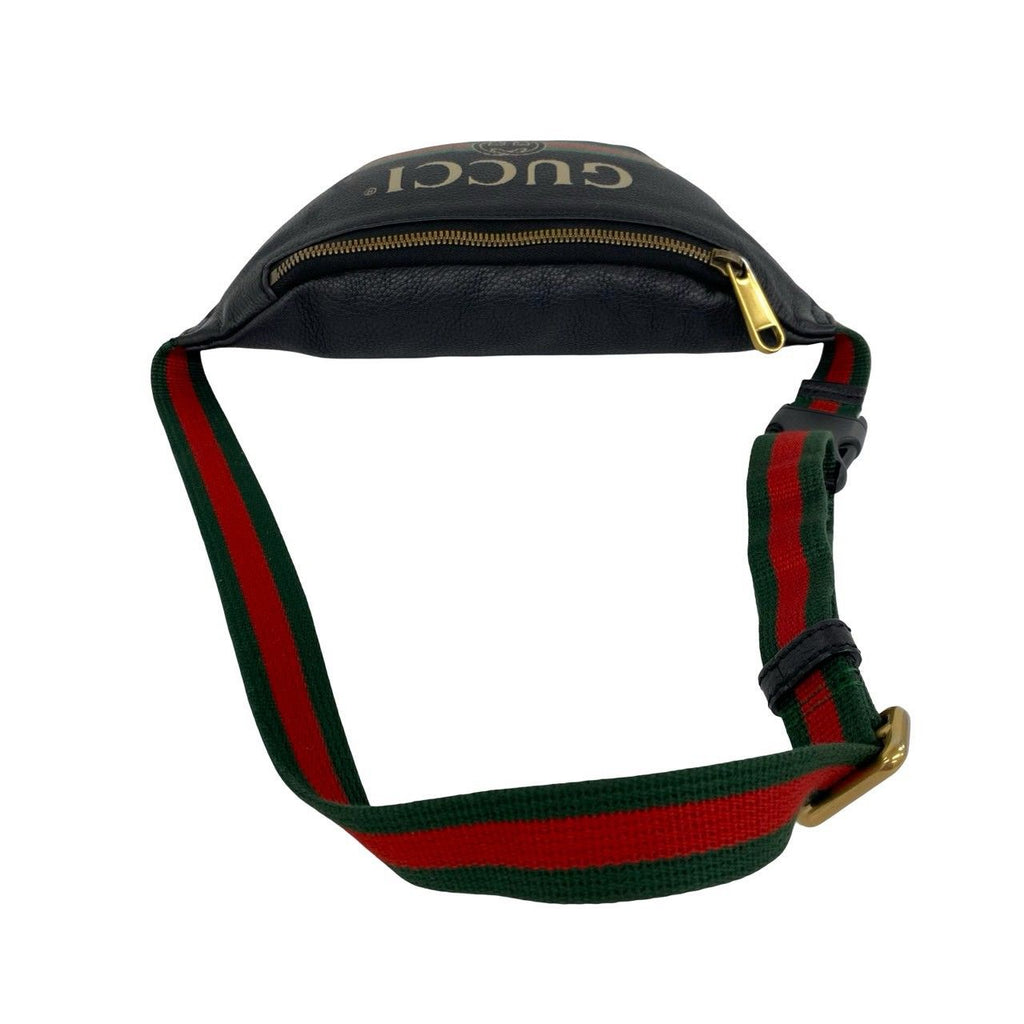 Gucci Print Small Belt Sherry Line Leather Bag Waist Pouch Black — view 4