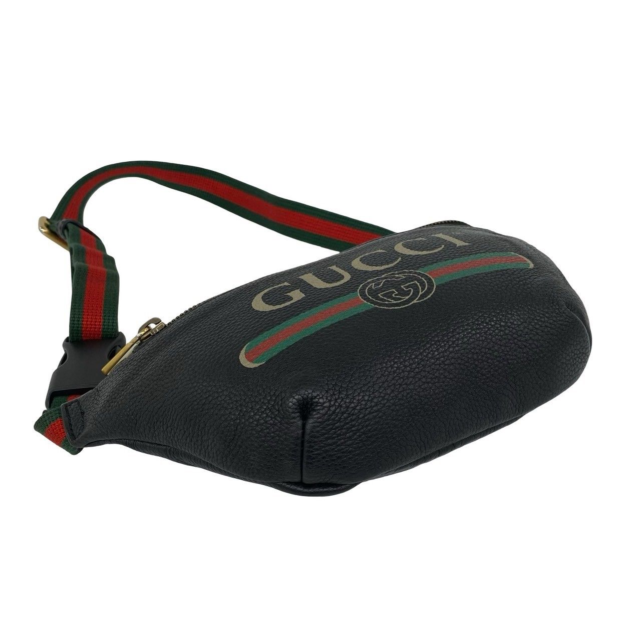 Gucci Print Small Belt Sherry Line Leather Bag Waist Pouch Black — view 7