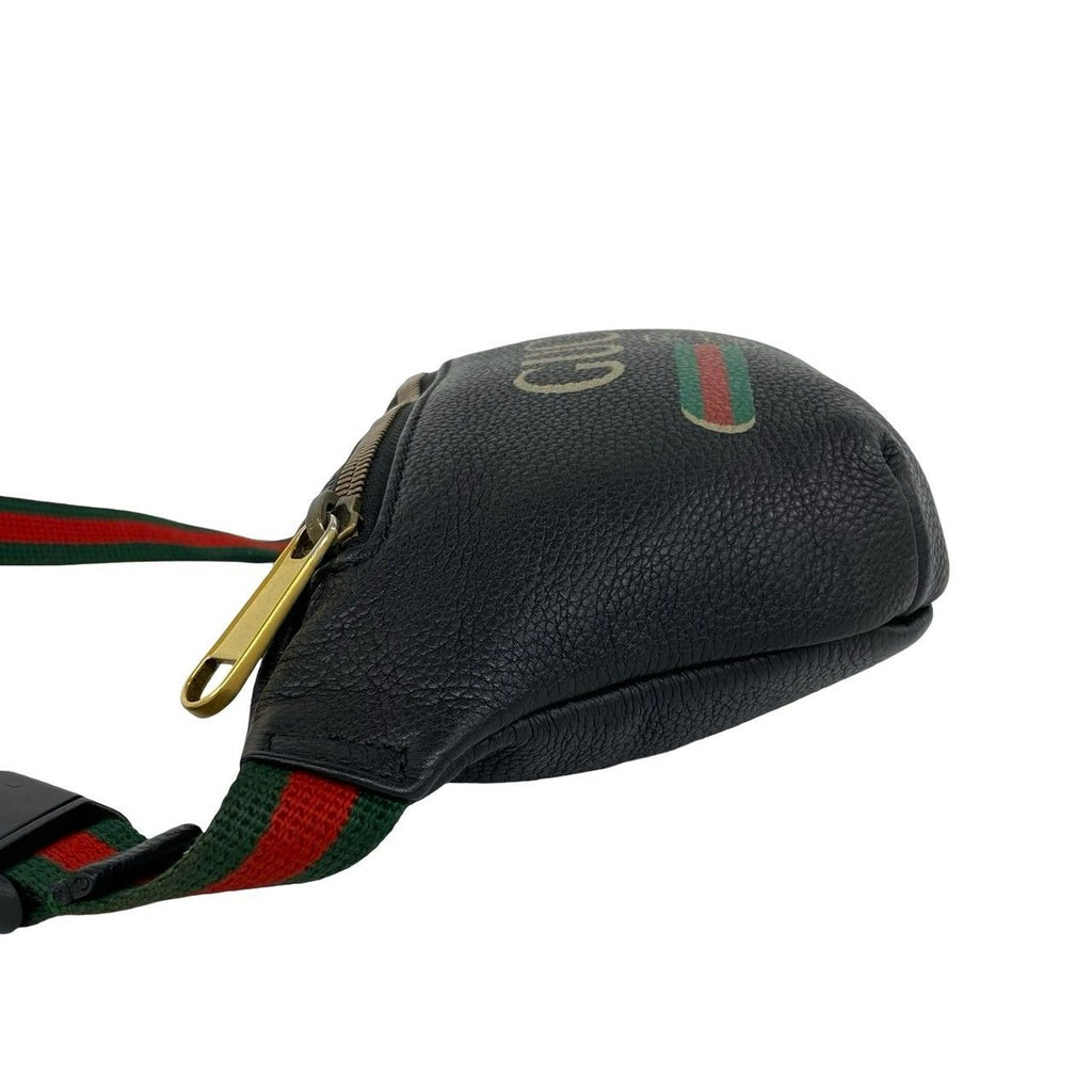 Gucci Print Small Belt Sherry Line Leather Bag Waist Pouch Black — view 5