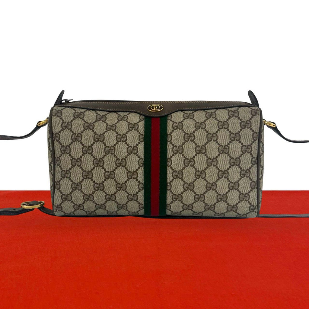 Gucci Vintage Sherry Line GG Logo Pattern Leather Shoulder Bag Pochette Brown