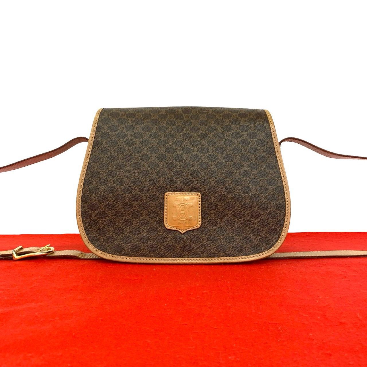 Celine Vintage Macadam Blason Pattern Triomphe Leather Shoulder Bag Pochette