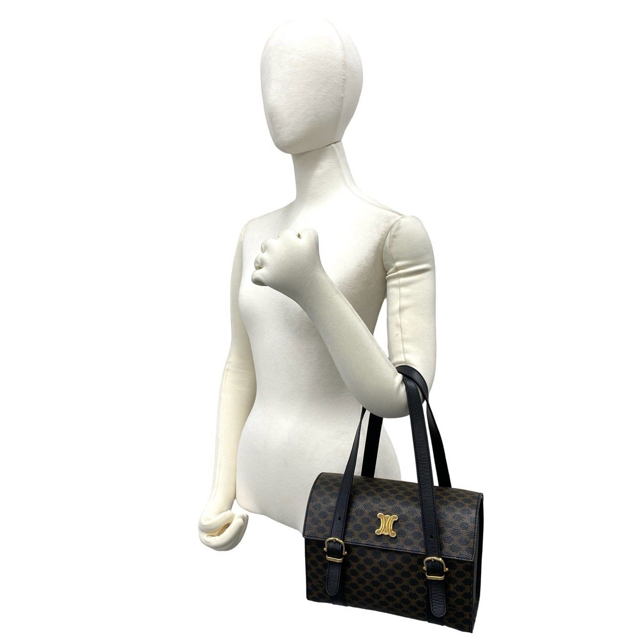 Celine Macadam Blason Pattern Triomphe Logo Leather Mini Boston Bag Brown — view 2