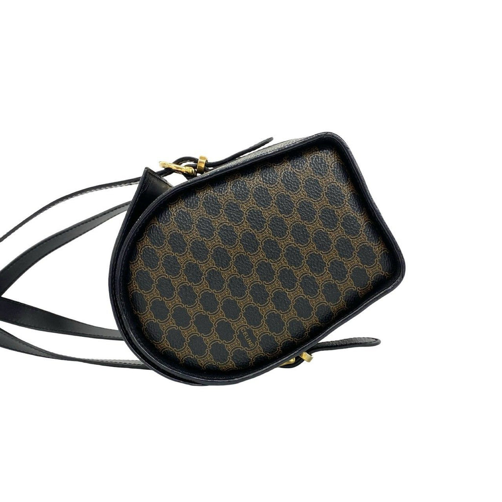 Celine Macadam Blason Pattern Triomphe Logo Leather Mini Boston Bag Brown — view 5