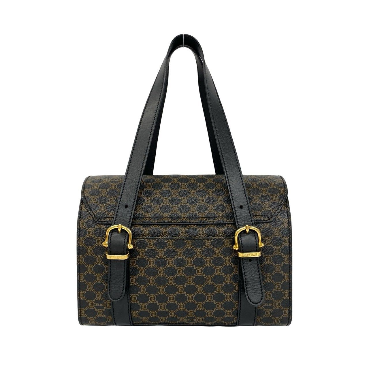 Celine Macadam Blason Pattern Triomphe Logo Leather Mini Boston Bag Brown — view 3