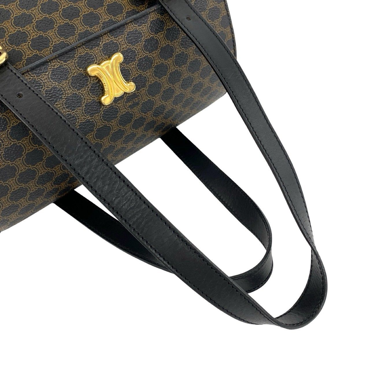 Celine Macadam Blason Pattern Triomphe Logo Leather Mini Boston Bag Brown — view 4