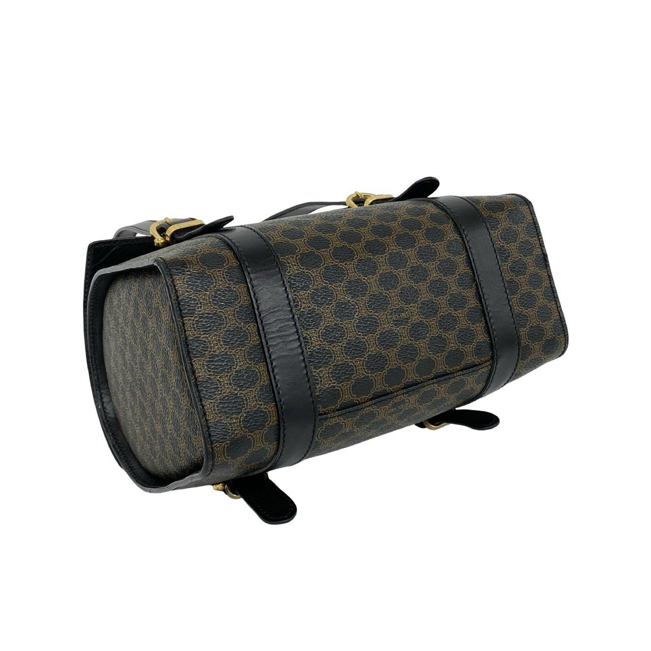 Celine Macadam Blason Pattern Triomphe Logo Leather Mini Boston Bag Brown — view 7