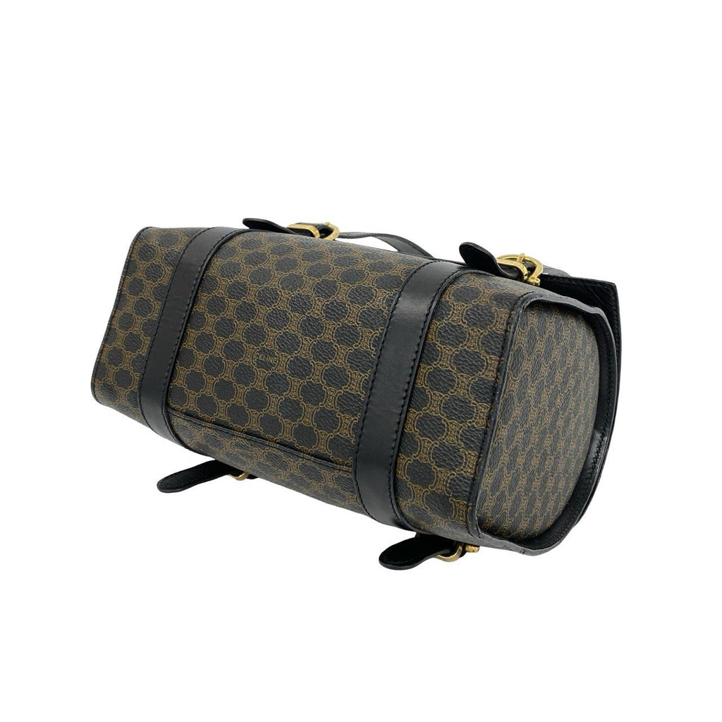 Celine Macadam Blason Pattern Triomphe Logo Leather Mini Boston Bag Brown — view 8
