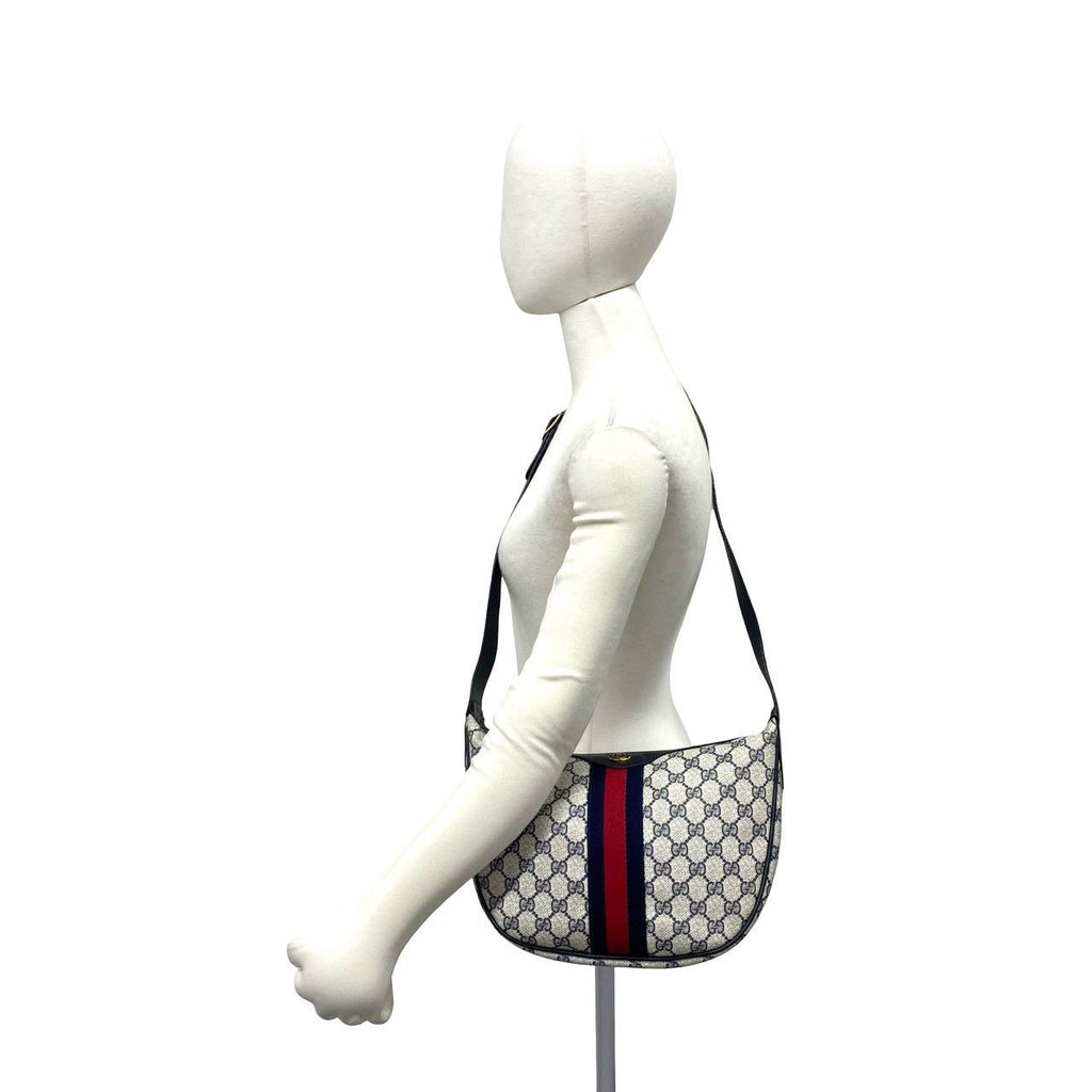 Gucci Vintage GG Logo Pattern Sherry Line Leather Shoulder Bag Navy — view 2