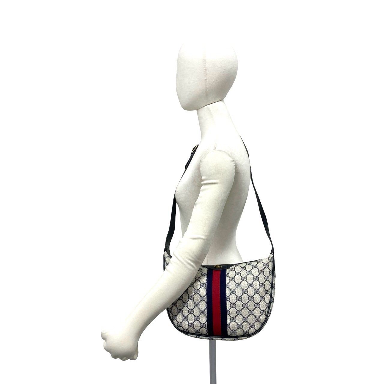 Gucci Vintage GG Logo Pattern Sherry Line Leather Shoulder Bag Navy — view 2