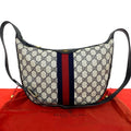 Gucci Vintage GG Logo Pattern Sherry Line Leather Shoulder Bag Navy