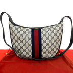 Gucci Vintage GG Logo Pattern Sherry Line Leather Shoulder Bag Navy