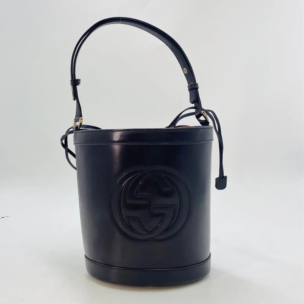 Gucci Bucket Shape Shoulder Bag Interlocking G Logo Vintage Patent Brown