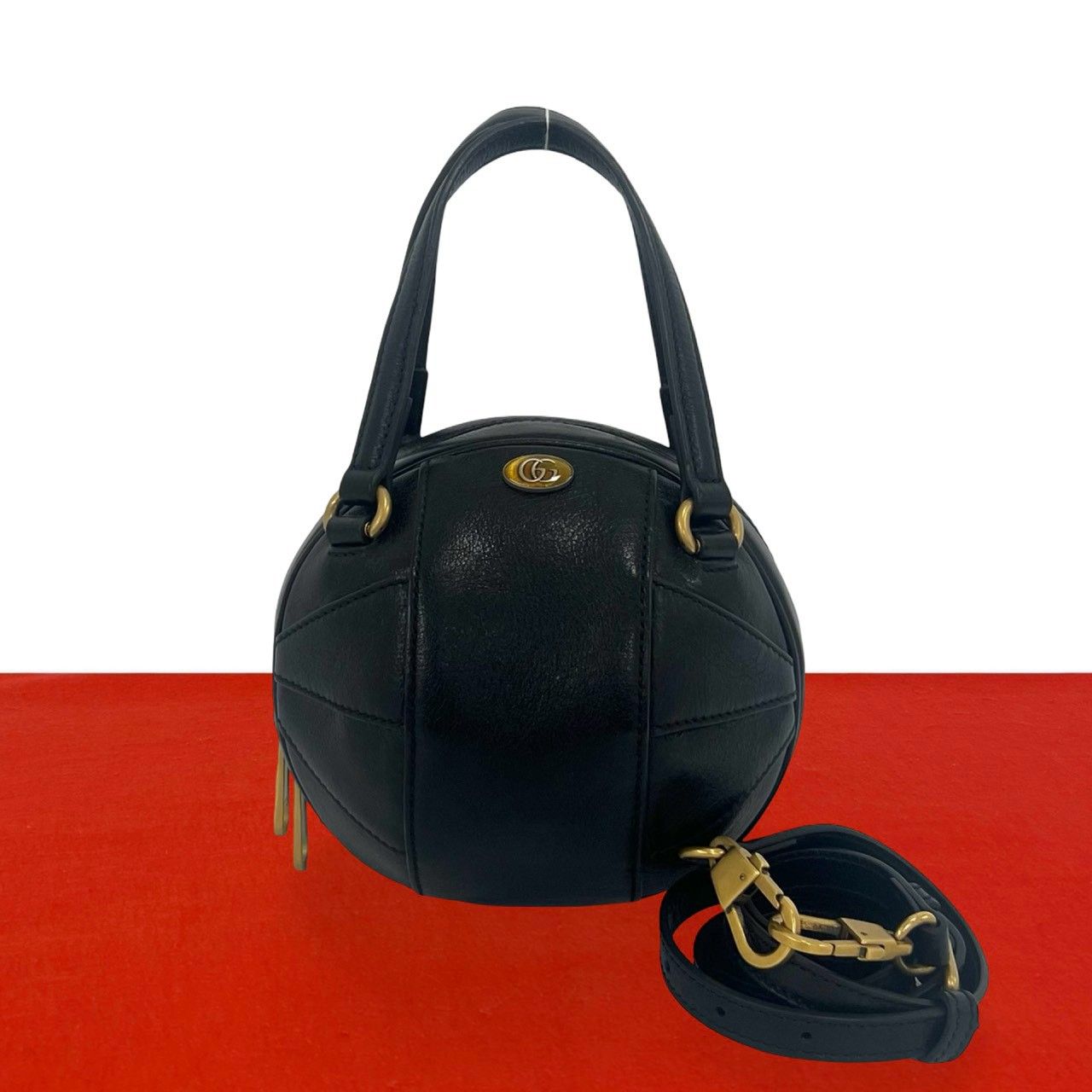 Gucci Basketball Shape GG Logo Leather 2-Way Shoulder Bag Black
