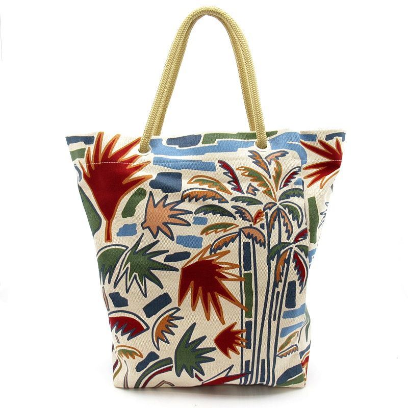 Hermes Beachbag Palm Tree 01 Cotton Tote Bag Khaki Groseille Ciel — view 4