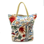 Hermes Beachbag Palm Tree 01 Cotton Tote Bag Khaki Groseille Ciel