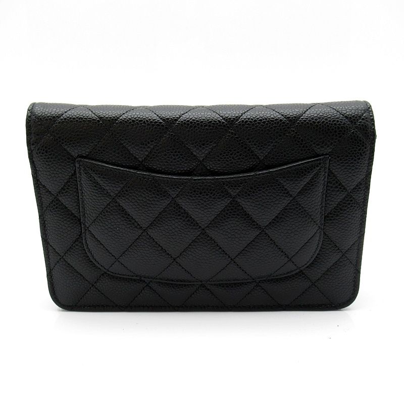 Chanel Quilted Chain Wallet Caviar Leather Shoulder Bag Black — view 4
