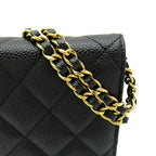 Chanel Quilted Chain Wallet Caviar Leather Shoulder Bag Black — view 2
