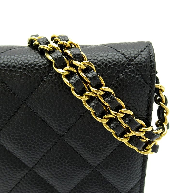 Chanel Quilted Chain Wallet Caviar Leather Shoulder Bag Black — view 2