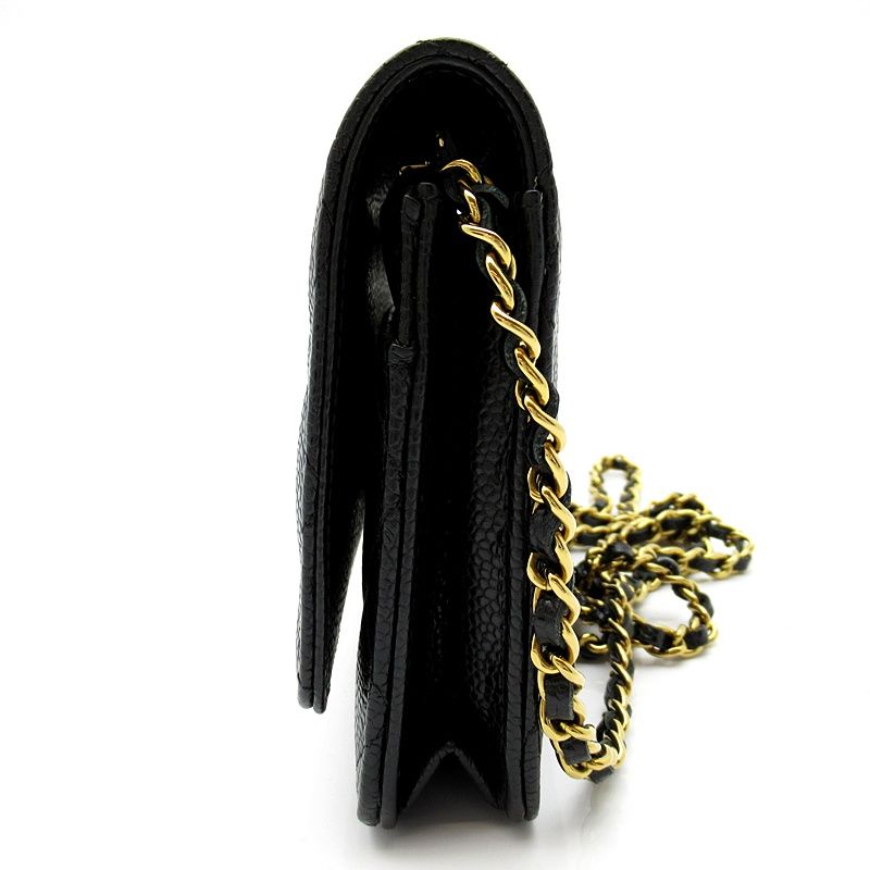 Chanel Quilted Chain Wallet Caviar Leather Shoulder Bag Black — view 3
