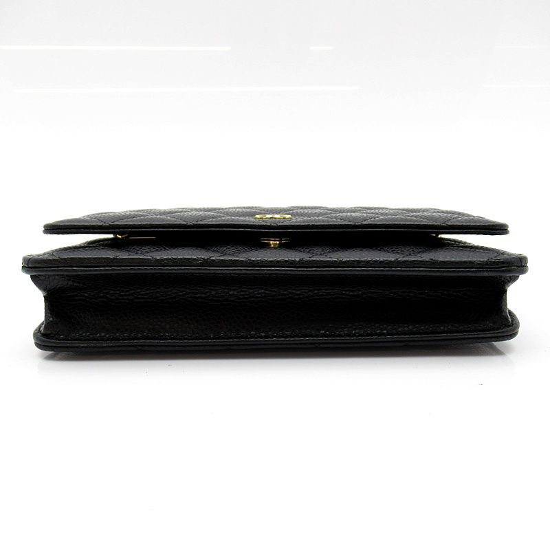 Chanel Quilted Chain Wallet Caviar Leather Shoulder Bag Black — view 6