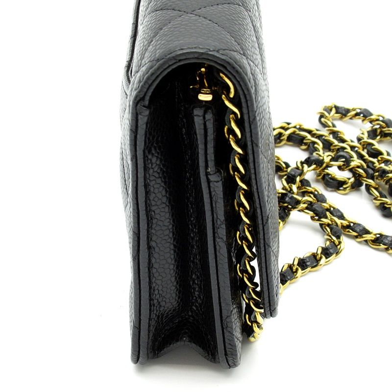 Chanel Quilted Chain Wallet Caviar Leather Shoulder Bag Black — view 5