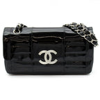 Chanel Chain Shoulder Bag Patent Leather Black