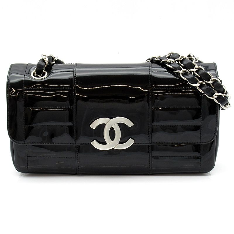 Chanel Chain Shoulder Bag Patent Leather Black