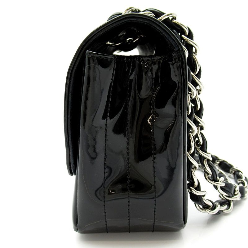 Chanel Chain Shoulder Bag Patent Leather Black — view 3