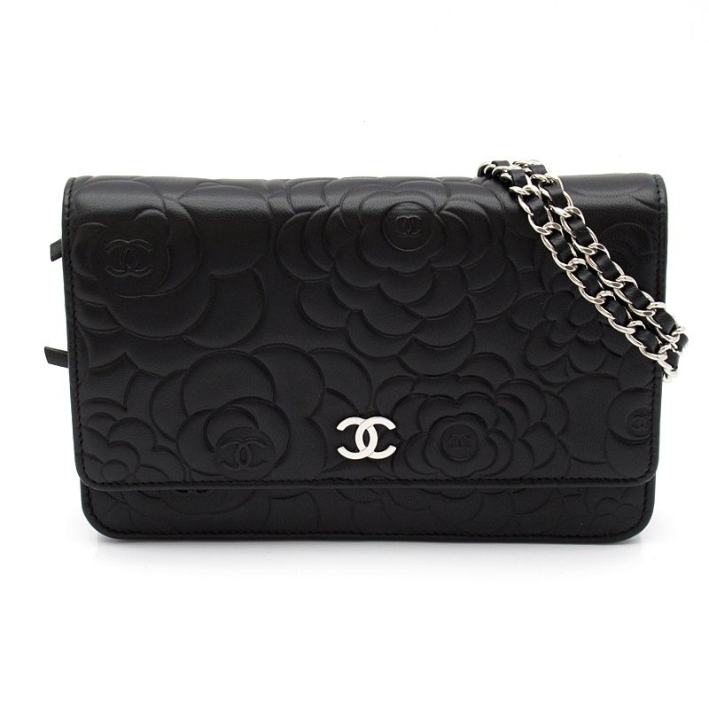 Chanel Camellia Chain Wallet Lambskin Black Shoulder Bag