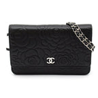 Chanel Camellia Chain Wallet Lambskin Black Shoulder Bag