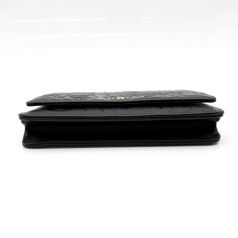 Chanel Camellia Chain Wallet Lambskin Black Shoulder Bag — view 5