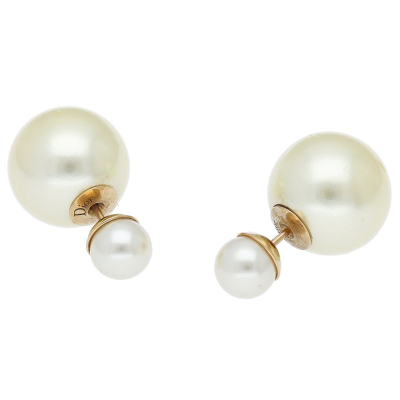 Dior Tribal Double Faux Pearl Earrings Brass — view 2
