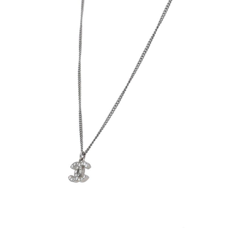Chanel CC Logo Rhinestone Necklace Brass — view 3