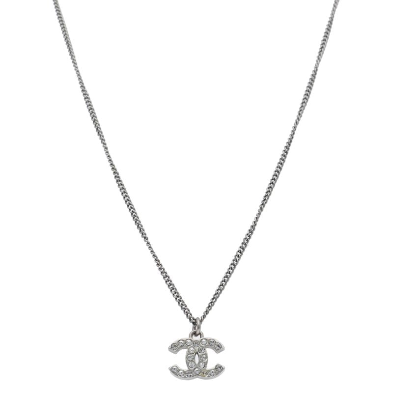 Chanel CC Logo Rhinestone Necklace Brass — view 2
