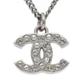 Chanel CC Logo Rhinestone Necklace Brass