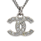Chanel CC Logo Rhinestone Necklace Brass