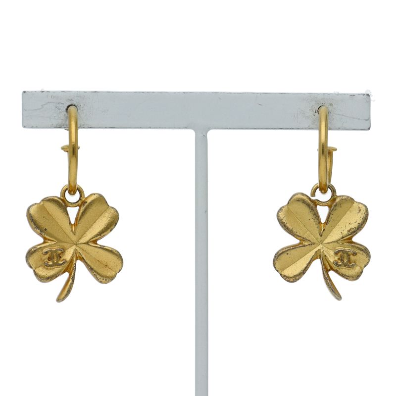 Chanel CC Logo Clover Earrings Brass