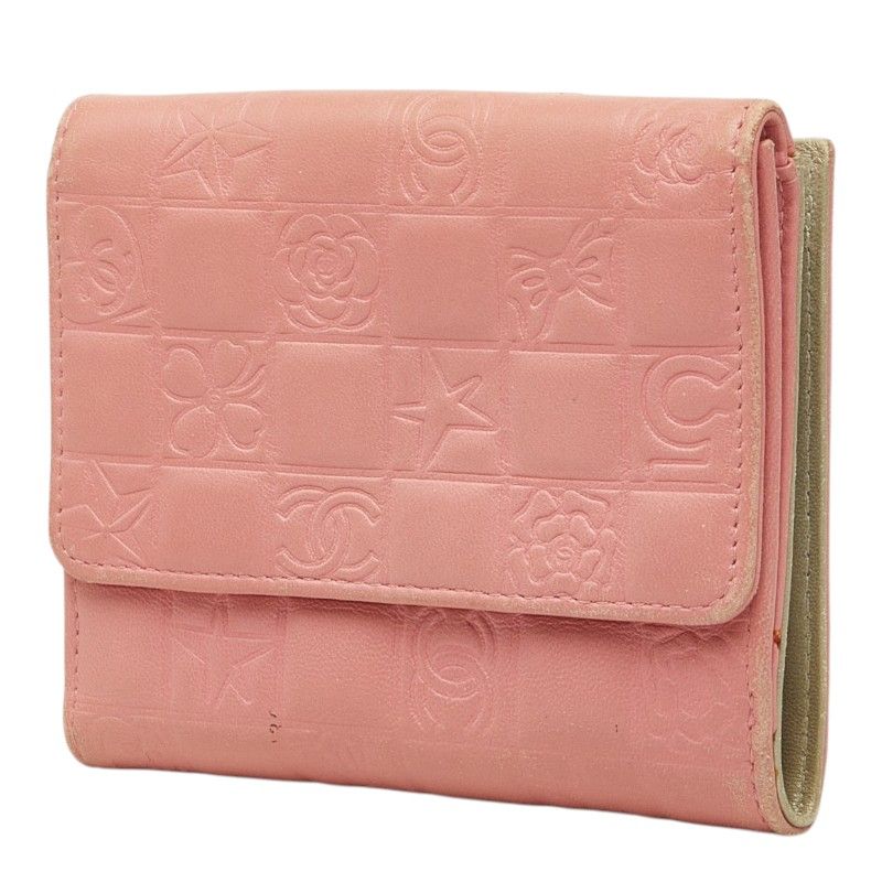 Chanel Icon Line CC Logo Snap Bifold Wallet Compact Pink Silver Lambskin — view 2