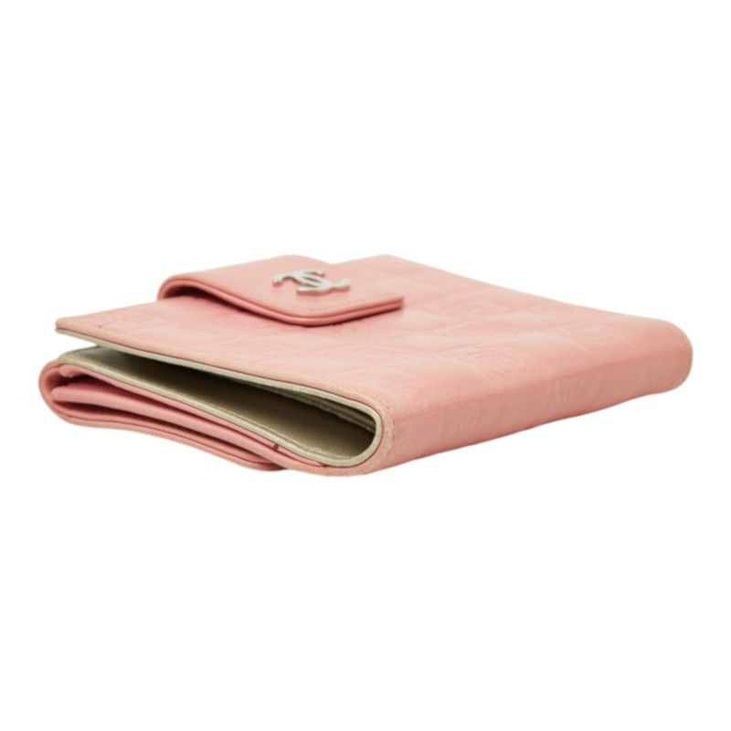 Chanel Icon Line CC Logo Snap Bifold Wallet Compact Pink Silver Lambskin — view 5
