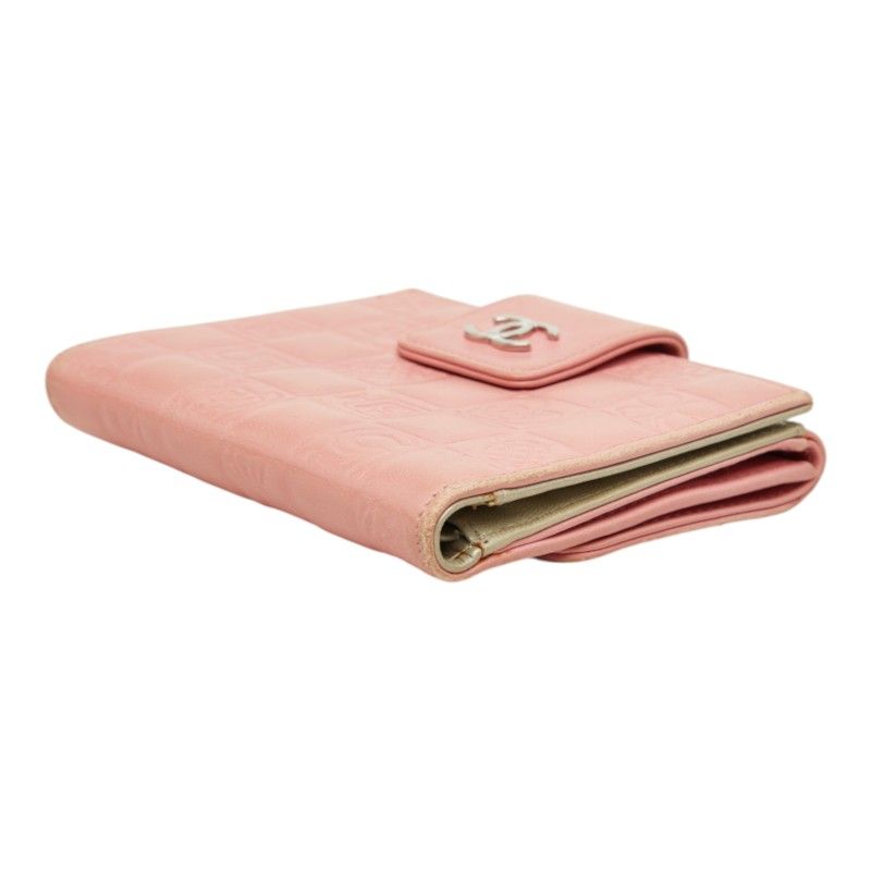Chanel Icon Line CC Logo Snap Bifold Wallet Compact Pink Silver Lambskin — view 4