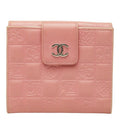 Chanel Icon Line CC Logo Snap Bifold Wallet Compact Pink Silver Lambskin