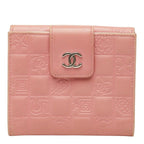 Chanel Icon Line CC Logo Snap Bifold Wallet Compact Pink Silver Lambskin