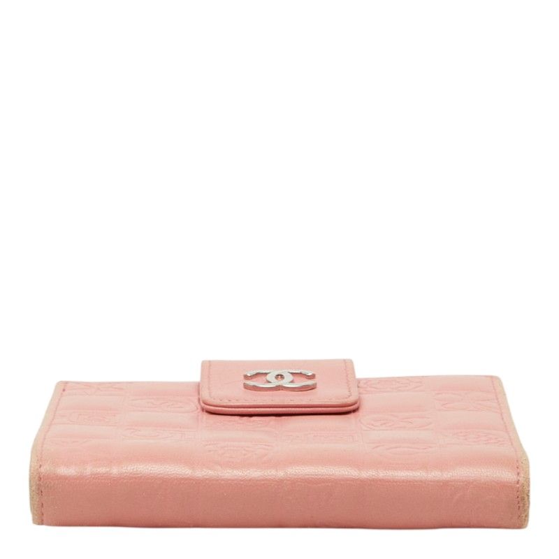 Chanel Icon Line CC Logo Snap Bifold Wallet Compact Pink Silver Lambskin — view 3