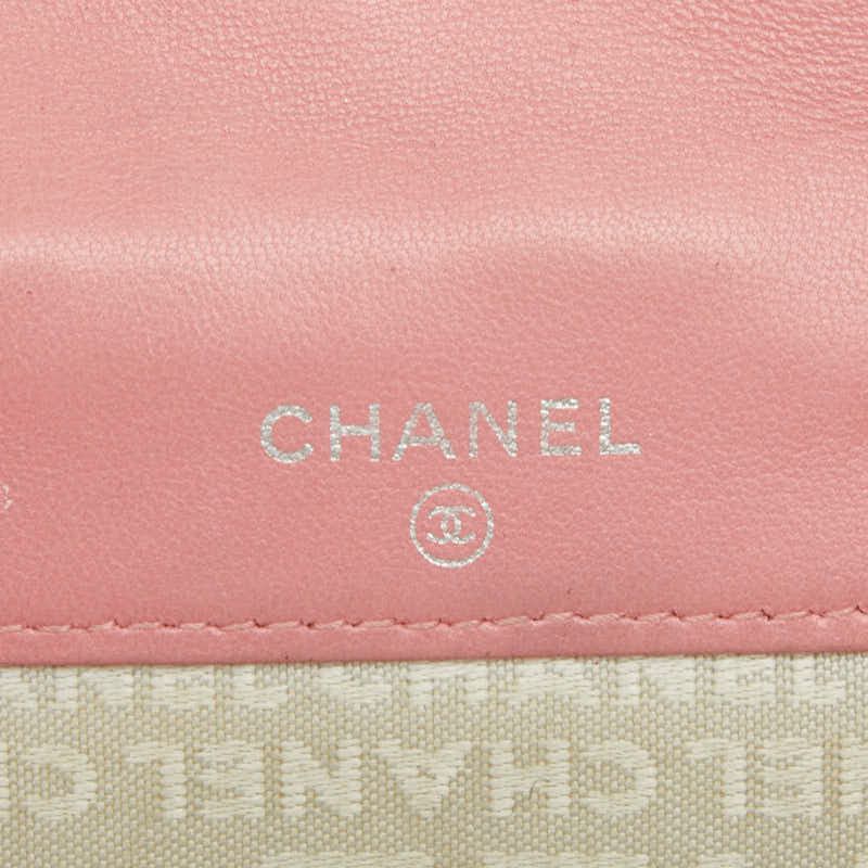 Chanel Icon Line CC Logo Snap Bifold Wallet Compact Pink Silver Lambskin — view 8