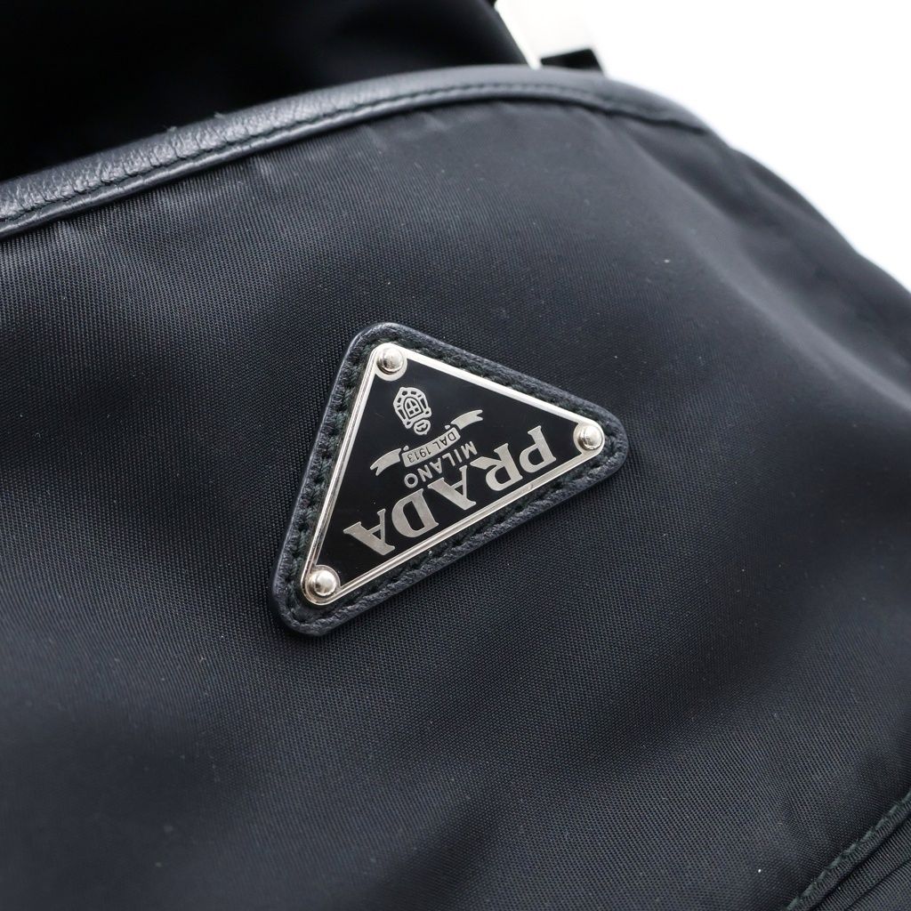 Prada Re-Nylon Logo Triangular Plate Backpack Black Nylon Leather Silver — view 6