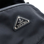 Prada Re-Nylon Logo Triangular Plate Backpack Black Nylon Leather Silver — view 6